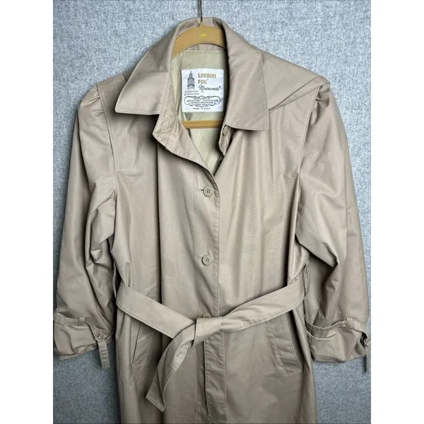Vintage‎ 1970's Womens 10 Petite London Fog Maincoat Trenchcoat Hooded Beige - Image 7