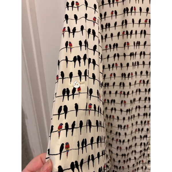 Jane and Delancey Women 2X Cream‎ Bird Print Button Down Roll Tab Rayon Shirt - Image 5