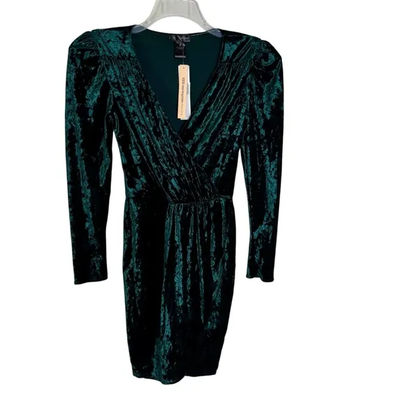 AQUA Velvet Faux Wrap Mini Dress Green Size S NWT - Image 3