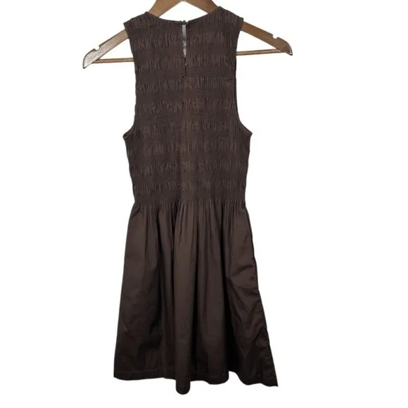 Madewell Melody Smocked Sleeveless Mini Dress Dark Brown Cotton‎ Poplin XXS NWT - Image 2