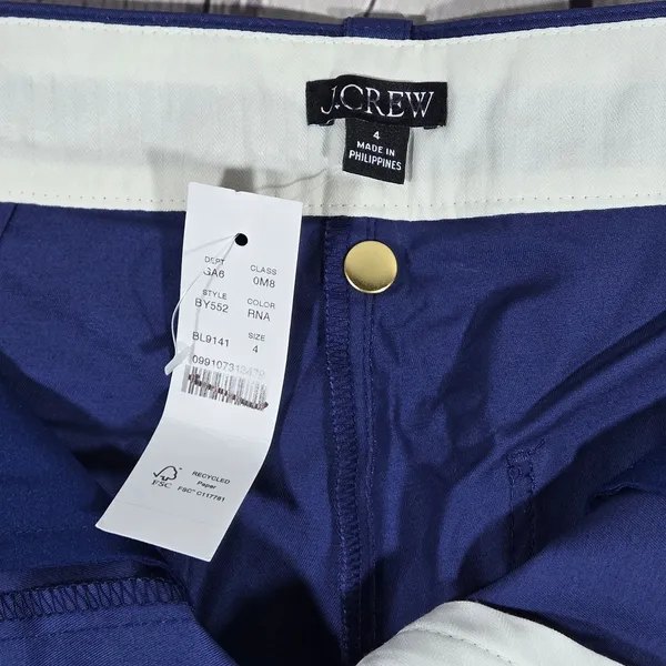 J Crew High Rise Cuffed Shorts Navy Blue Cotton Blend Size 4 Gold Button‎ Detail - Image 5