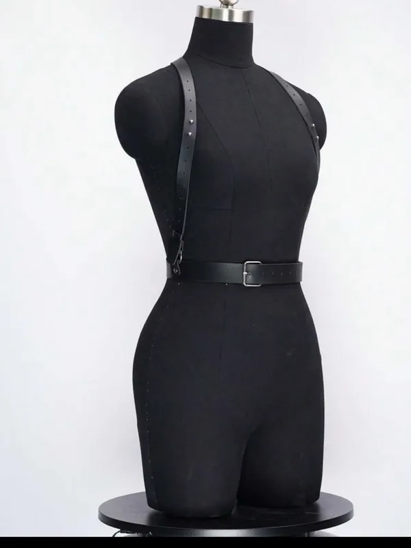Black Faux Leather Harness Belt New - Image 3
