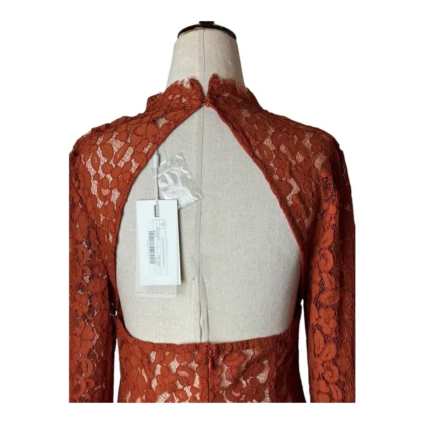 Endless Rose Bodysuit Women Small Orange Lace Cutout‎ Back Long Bel Sleeve NWT - Image 7