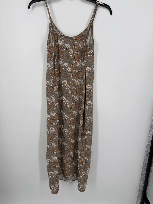 Wallflower Brown Floral Sun Dress Maxi Spaghetti Strap Medium Front Slit Boho - Image 7