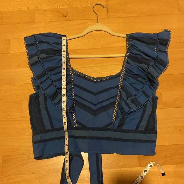 Free People Blue Stripe Ruffle Open Back Tie Top - Image 6