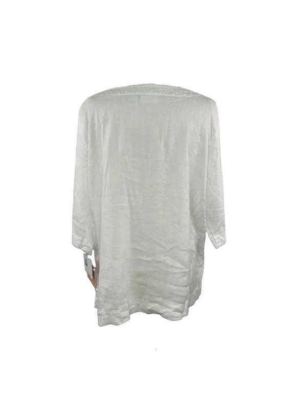 Elisabeth Sz 1X 100% Linen White Tunic Blouse Lagenlook Minimalist Coastal - Image 4