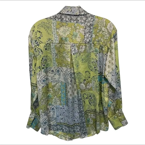 Zara Green and Blue Paisley Button-Down Shirt - Image 3