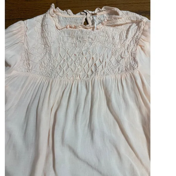 Free People Smocked in Time‎ Romantic Billowy Peach Pink Ethereal Top Sz Small - Image 8