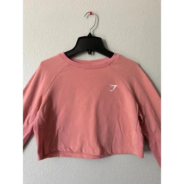 Gymshark Salmon Pink Cropped Sweatshirt Small Athleisure Workout Pullover - Image 3