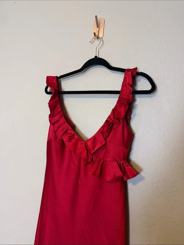 Selfie Leslie Alba Frill Trim Mini‎ Dress In Cherry Red Size Medium NWT - Image 6