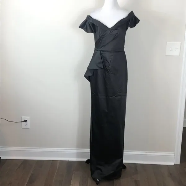 Marchesa Notte Off Shoulder Satin Draped Dress Black Size 0 - Image 7