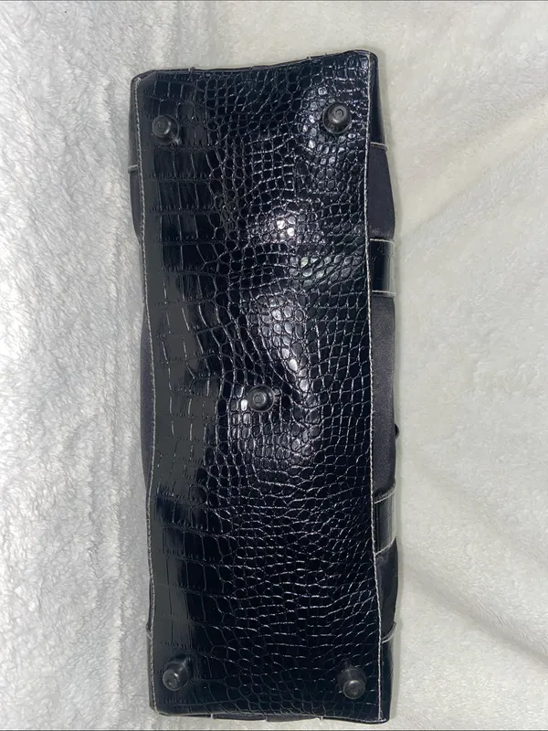 Black Nylon Tote Bag with Croc-Textured Trim - Image 4