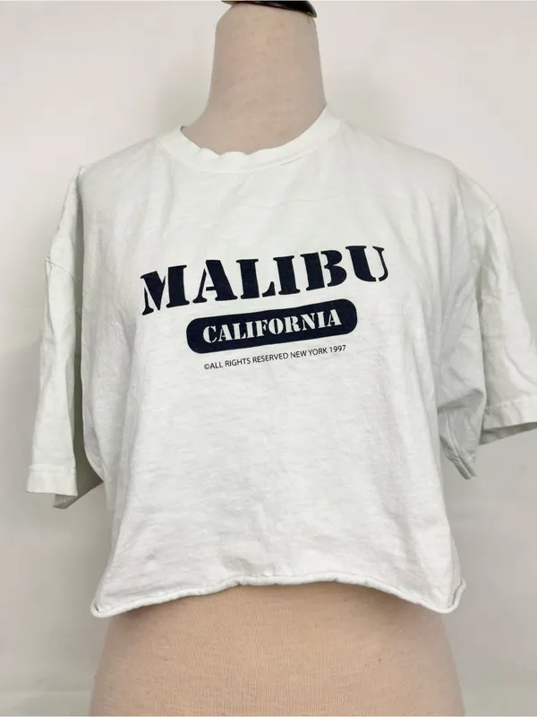 Brandy Melville John Galt Malibu California Graphic Crop Tee - White OS - Image 2