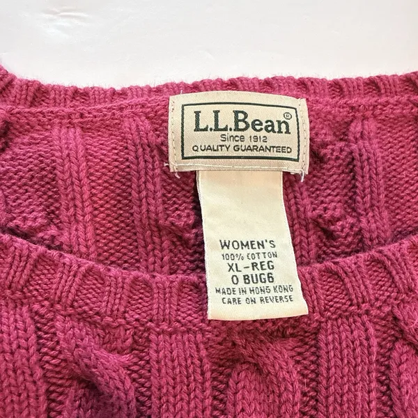 LL Bean Magenta Pink Pullover Cable Crew Neck Long Sleeve Cotton Sweater XL - Image 7