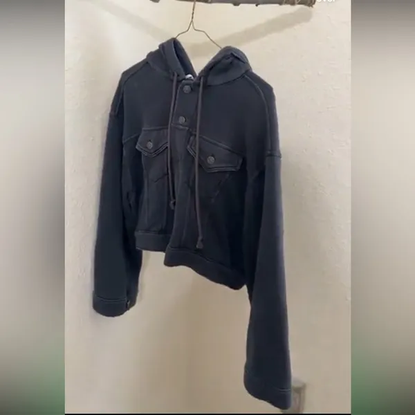 Free People Jacket Sweatshirt Hoodie Dreamers Bell Sleeve Charcoal - Image 2