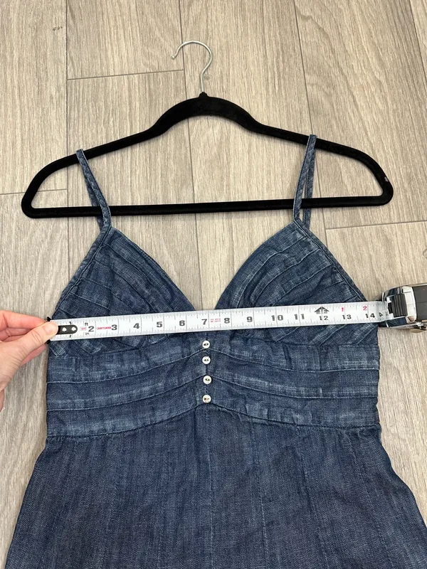 7 For All Mankind Denim Mini Dress Size Small 100% Cotton Y2K Spaghetti Strap - Image 11
