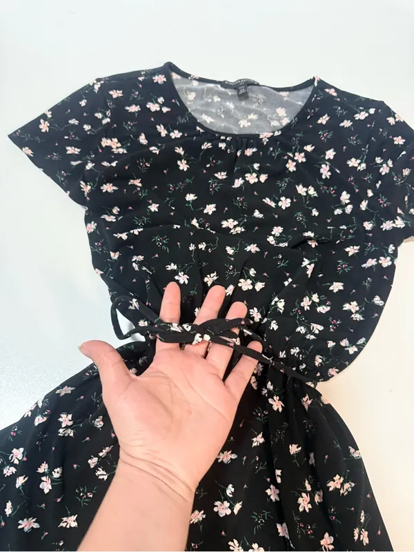Banana Republic Black Floral Tie-Waist Mini Dress - Image 3