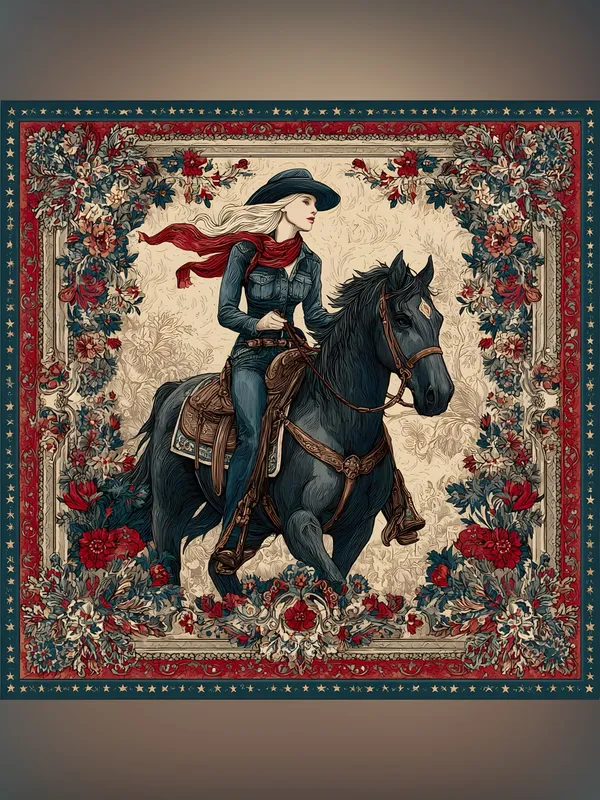 Boutique Midnight Cowgirl Floral Wild Rag Western Black Horse Silky Scarf Bandana NWT - Image 2
