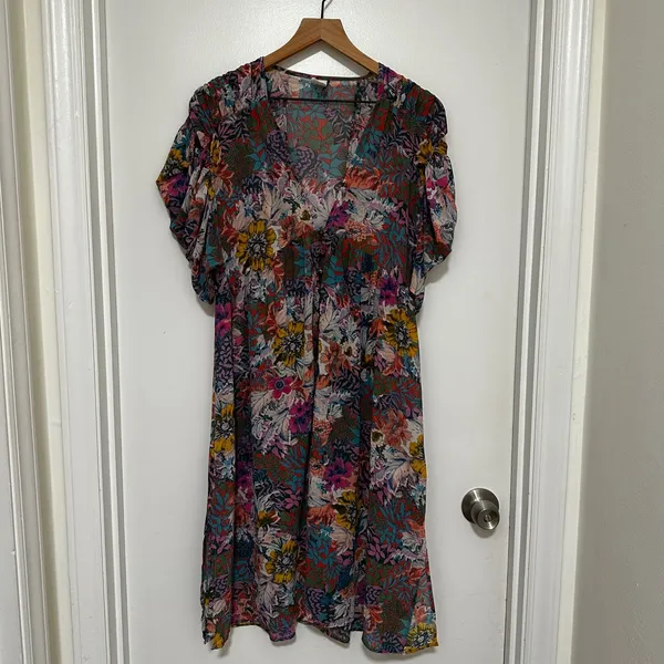 Akemi + Kin x Anthropologie | Floral V-Neck Button Front Flutter Sleeve Dress, S - Image 2