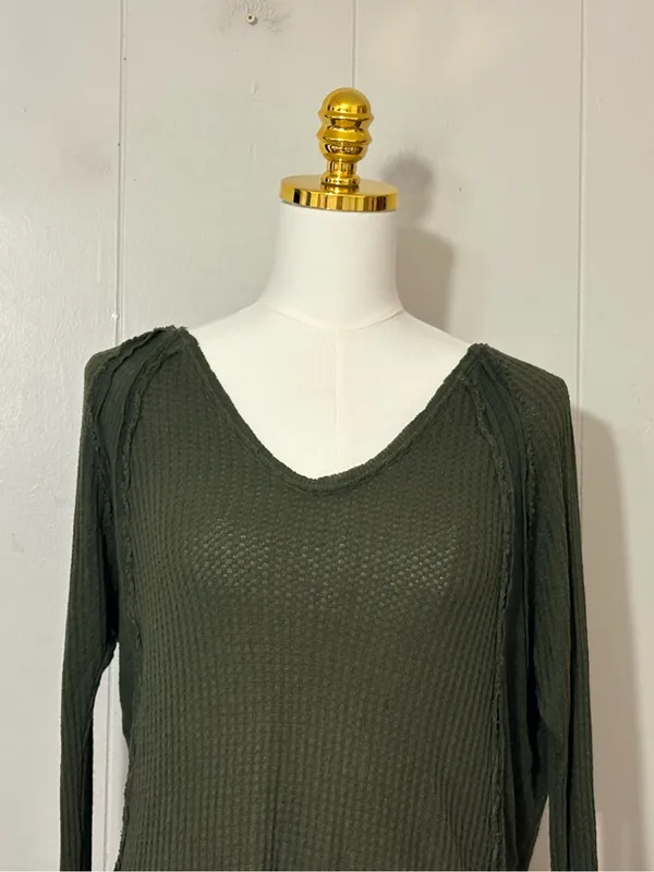 Free People We The Free Catalina Thermal Top Olive Green Long Sleeve XS - Image 3