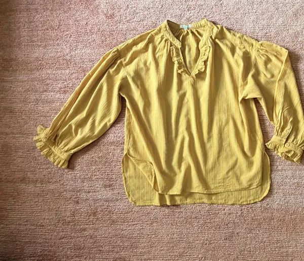 Jade Women’s M Mustard Yellow Ruffle Neck Textured Blouse - Image 2