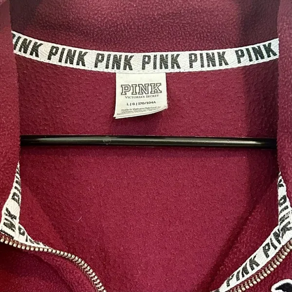 Victoria's Secret PINK Maroon Quarter Zip Fleece Sweater - Large - Image 2