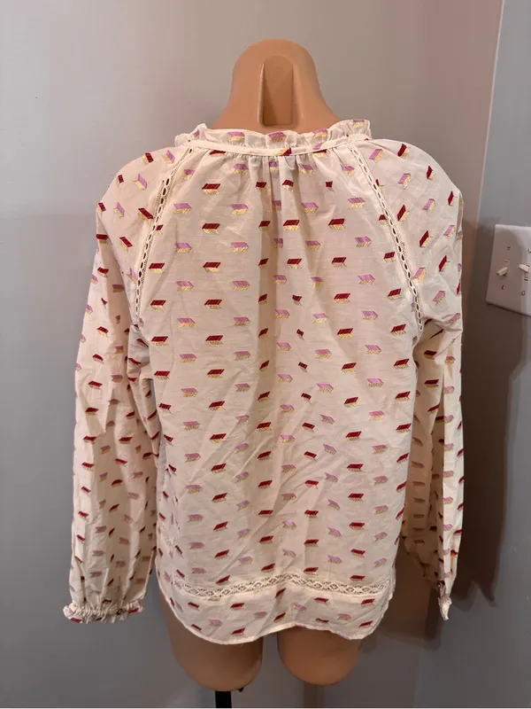 Point Sur J. Crew White Metallic Shirt Top Medium White Embroidered Pink Gold - Image 7