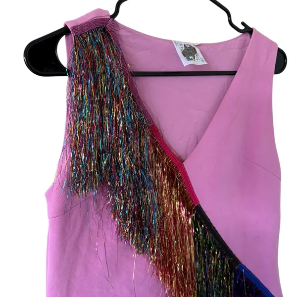 Queen of Sparkles Diagonal Metallic Fringe Dress - Image 6
