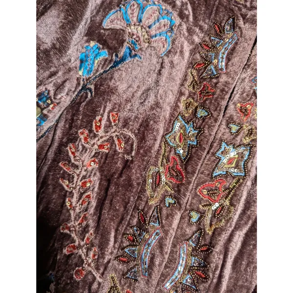 Vtg 1990s Chico's Brown Velvet Boho Embroidered Beaded Hook Closure Jacket 1 M - Image 3