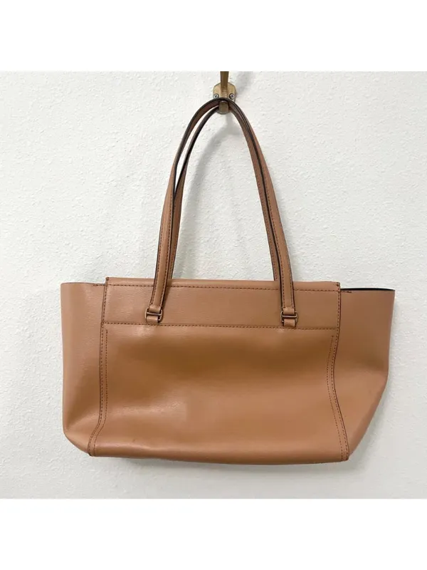 Tory Burch Parker Leather Tote Light Brown Quiet Luxury Minimalist - Image 3