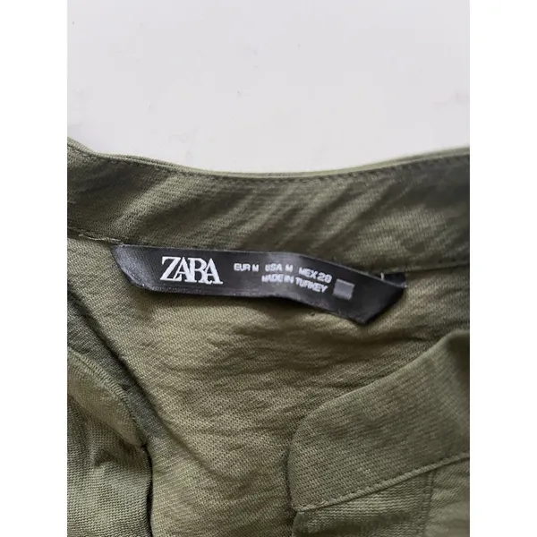 Zara Belted Short Sleeve Jumpsuit Dark khaki Size Medium - Image 4