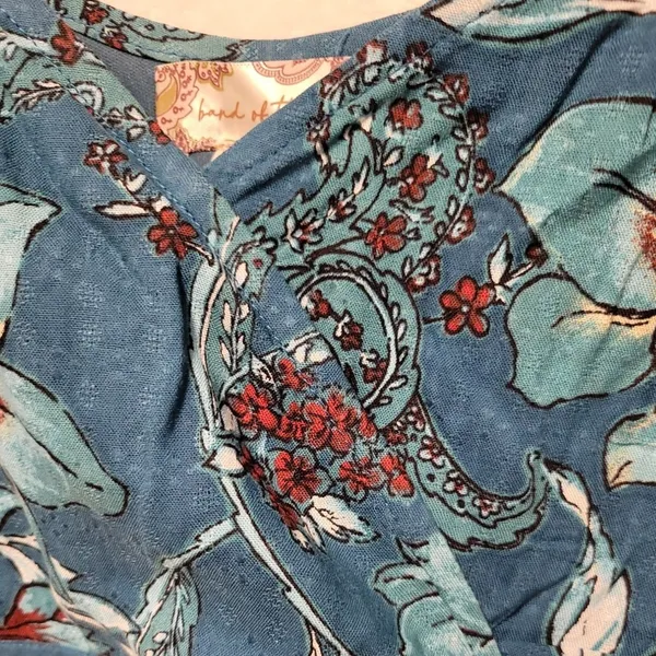 Band of the Free Floral Milkmaid Crop Top Womens Size XS Teal Boho‎ Puff Sleeve - Image 7
