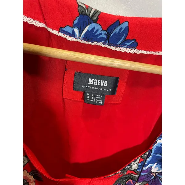 Maeve Dress Women 4 Red Floral Button Front Square Neck Mini Boho Anthropologie - Image 5