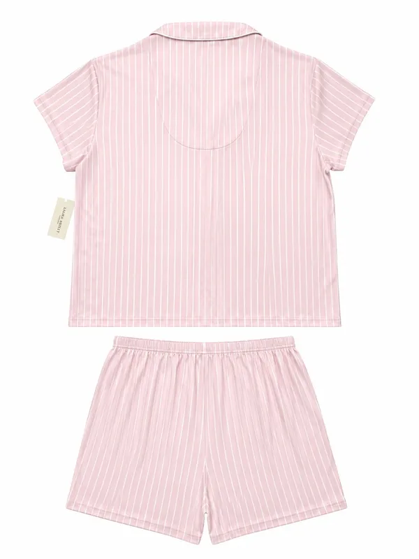 NWT Laura Ashley Pink Striped Oh So Soft Pajama Shorts Set Size Large L coquette - Image 2