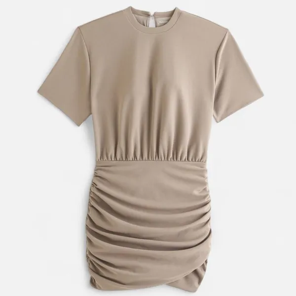 Abercrombie & Fitch Taupe Ruched Mini Dress – Bodycon Short Sleeve Neutral xs - Image 8