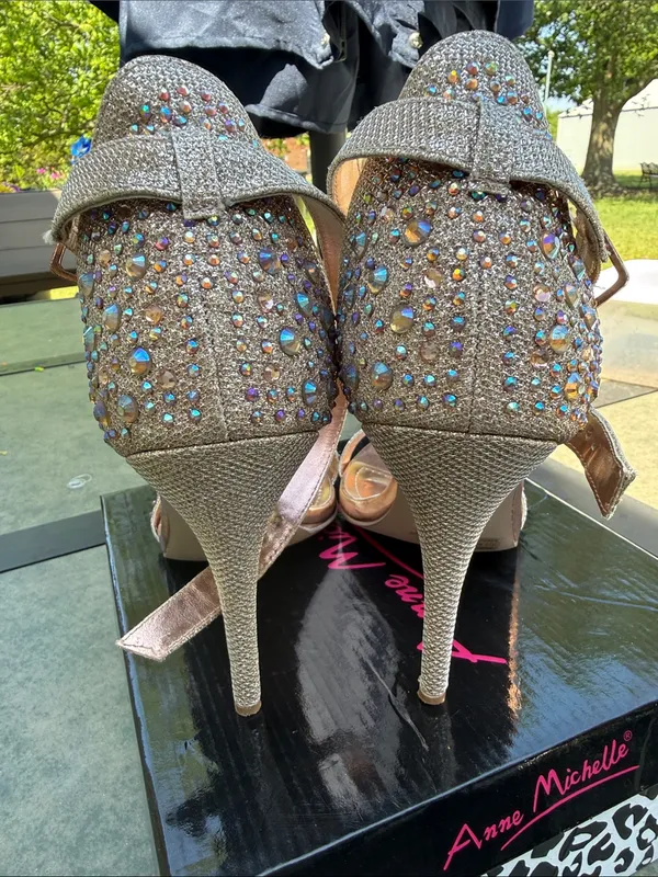 Anne Michelle Rhinestone Strappy High Heel Sandals in Rose Gold - Image 4
