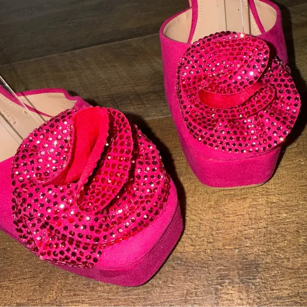 New York & Company Raya Rhinestone Flower Platform Heels Pump Size 9 - Image 10