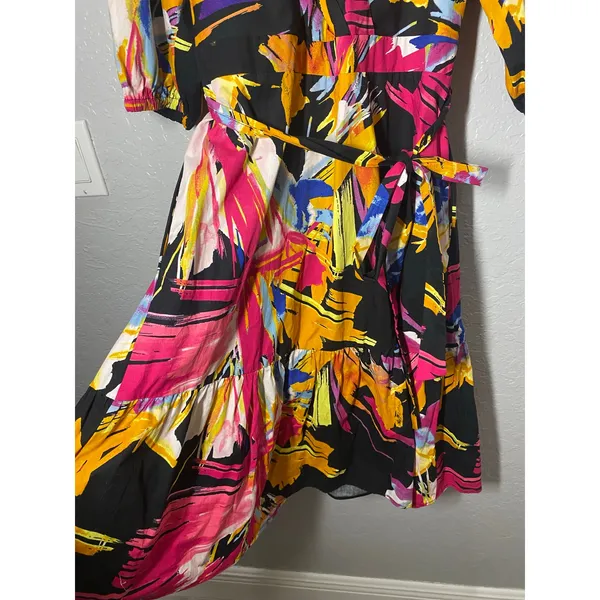 New York & Company 3/4 sleeve wrap dress colorful abstract print Sz L Boho - Image 4