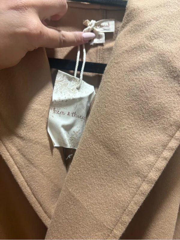Hem & Thread Hooded Belted Robe Jacket - Tan - Image 2
