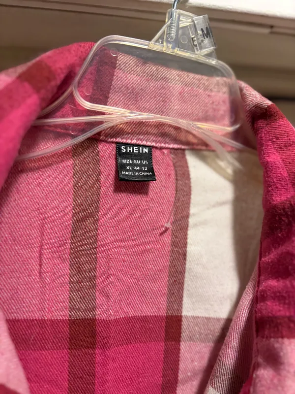 SHEIN pink plaid long sleeve faux flannel shirt, XL - Image 3