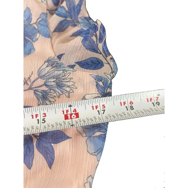 Tommy Hilfiger Pink Blue Floral Sheer Overlay Midi Dress Flutter Sleeve V-neck 6 - Image 14