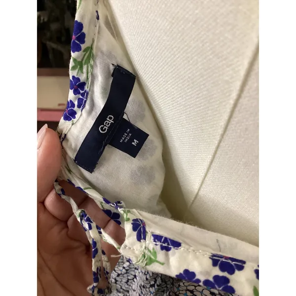 Gap Womens Blue White Floral Tiered Midi Dress Empire Waist Pockets Medium - Image 6