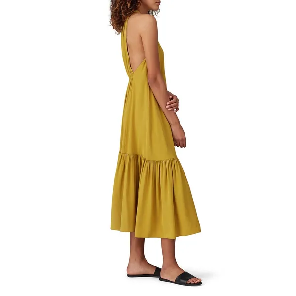 Tibi Eco Silk Yellow Sleeveless Halter Flounce Shift Midi Dress Size 8 - Image 2