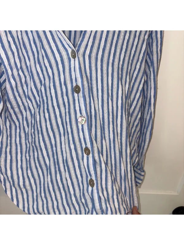 ZARA NWOT $59 Woman’s S Blue and White Striped Button-Up Blouse Size Small - Image 6