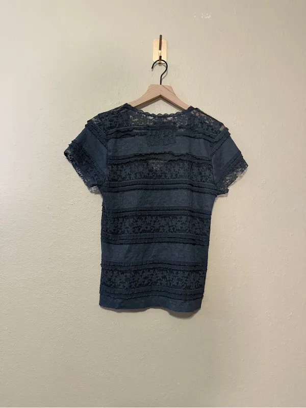 POL V-NECK LACE SHORT SLEEVE TOP Grey Size Large - Image 7