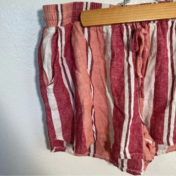 Universal Threads Women's Size Small Shorts White Red Peach Stripes Pockets Linen - Image 3
