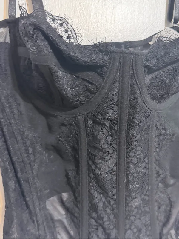 Black Lace Corset Bustier Top Size L - Image 2