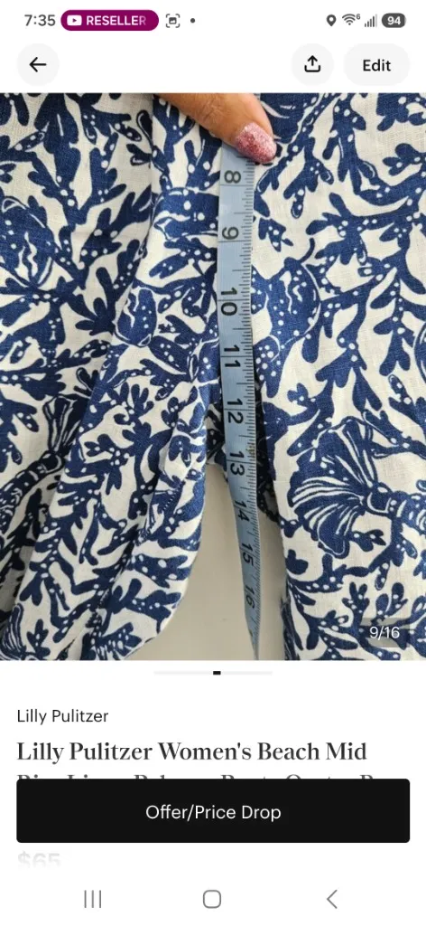 Lilly Pulitzer Women's Beach Mid Rise Linen Palazzo Pants Oyster Bay Blue White - Image 3