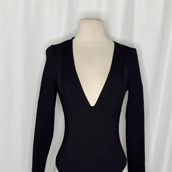 Free People INTIMATELY Basic Babe Bodysuit Black Plunging Neck Thong Small - Image 3