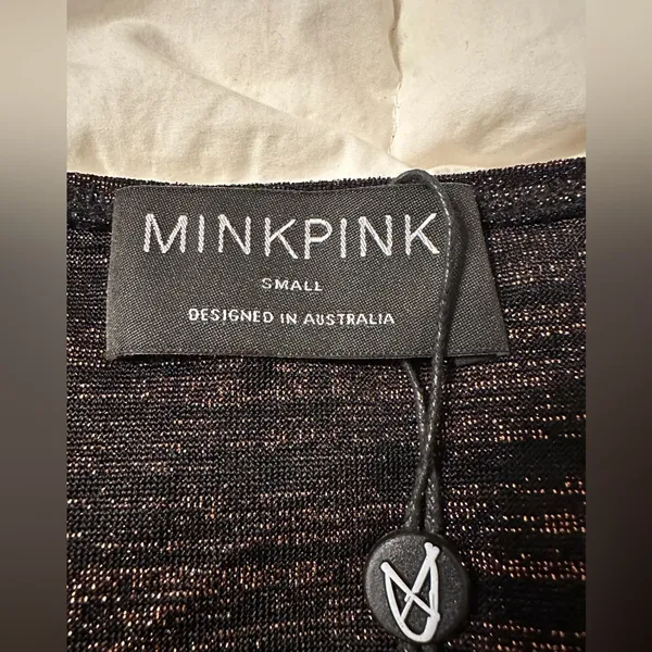 MINKPINK Imane Ruched Top - NWT - Size S Puff Sleeve Metallic Cropped Blouse - Image 10